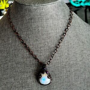 Copper Wire Wrapped Moonstone Pendant Necklace Handmade NWT lotta flash
